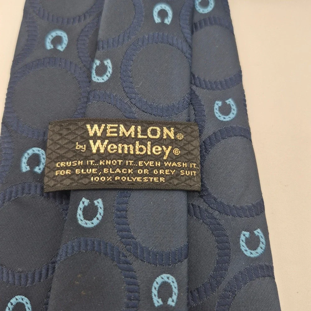 Wembley Wemlon Mens Navy Blue Horseshoe Equestrian Rope Circle Necktie 4 Inch